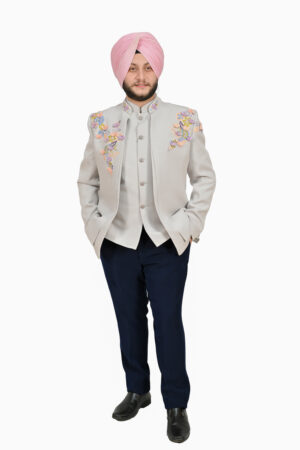 Ivory Multi Embroidered Tuxedo Suit