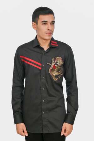 Black Satin Hand Embroidered Shirt