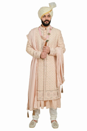 Blush Pink Sherwani with Angrakha