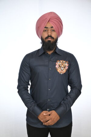 Navy Blue Embroidered Shirt