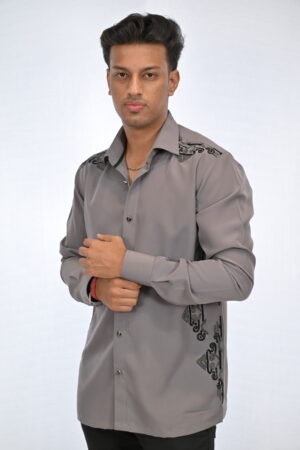 Grey Embroidered Shirt