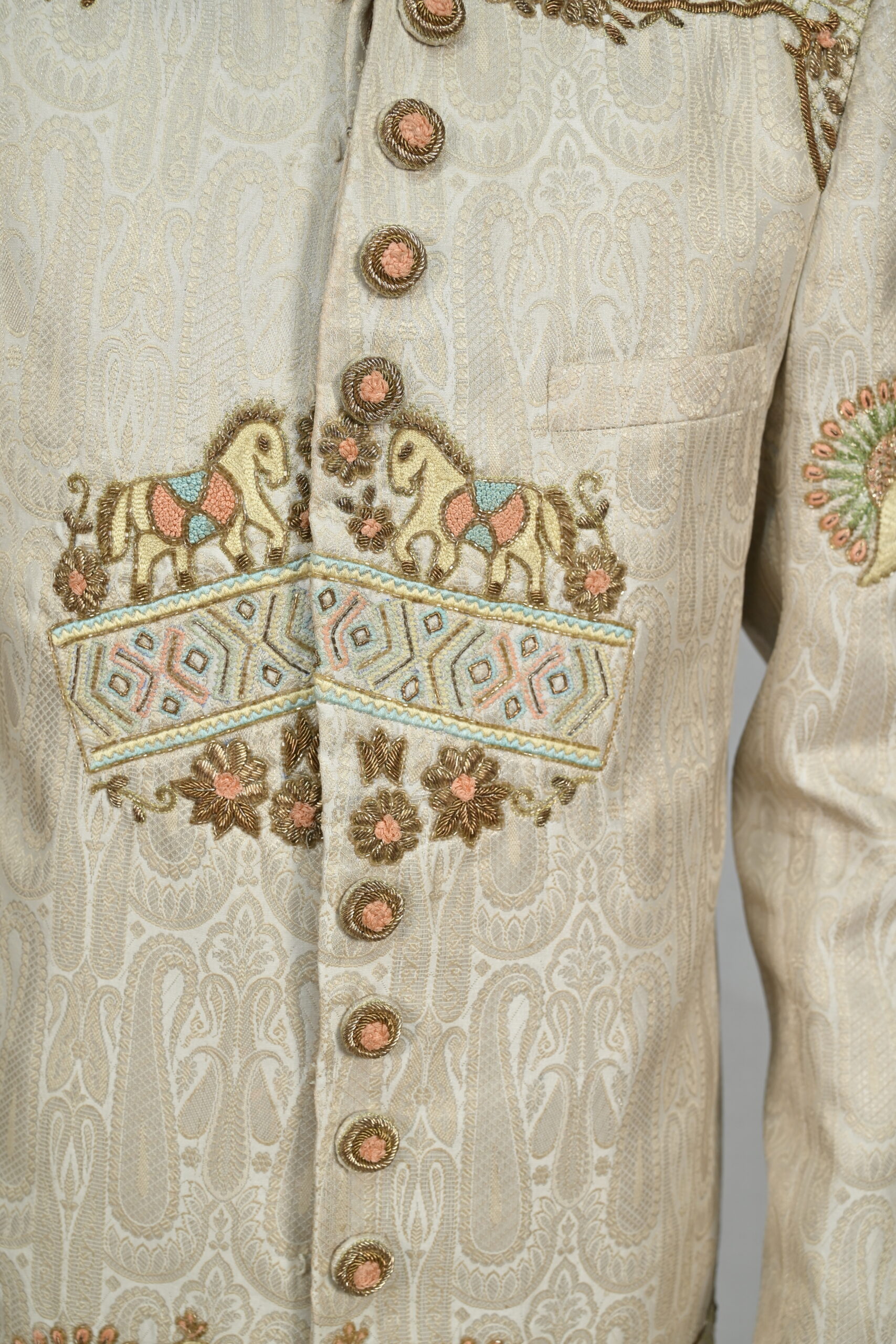 Luxurious Multicolor Beige Silk Sherwani - Image 4