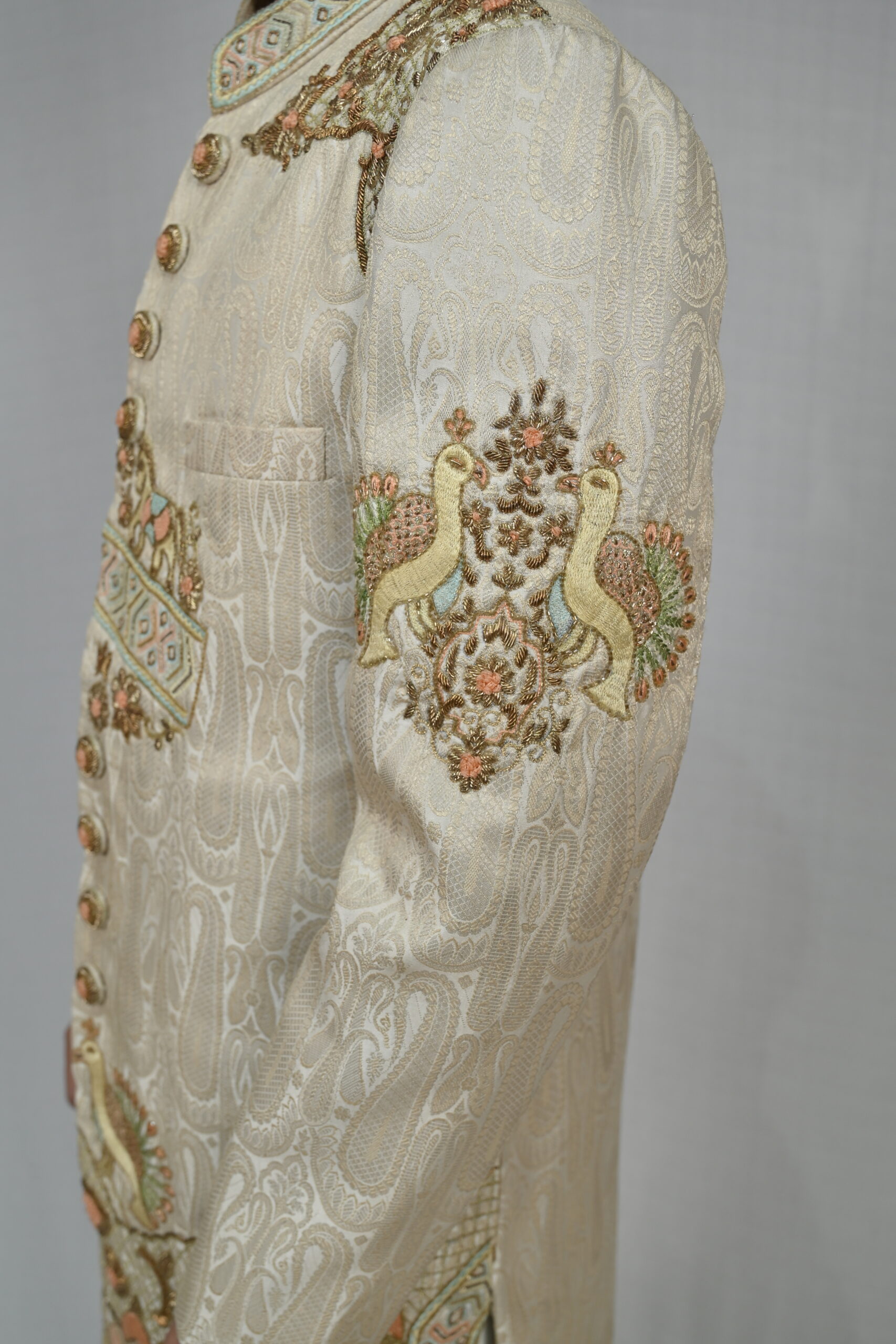 Luxurious Multicolor Beige Silk Sherwani - Image 5