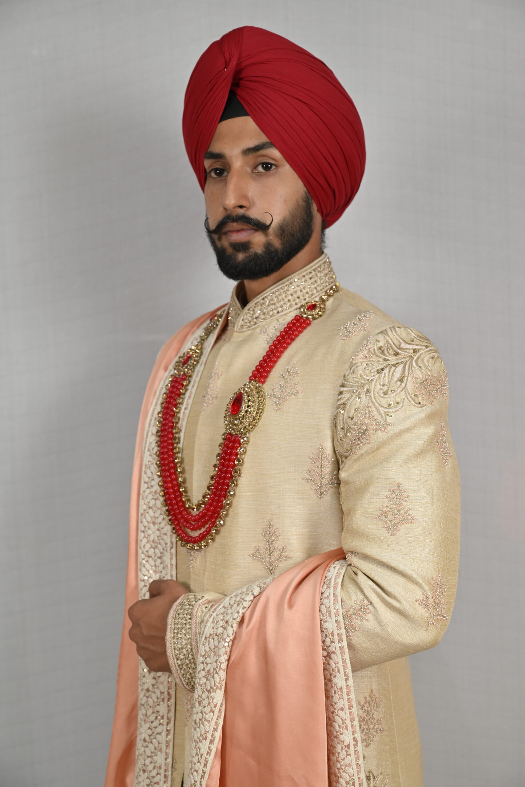 Golden and peach work embroidered sherwani - Image 4