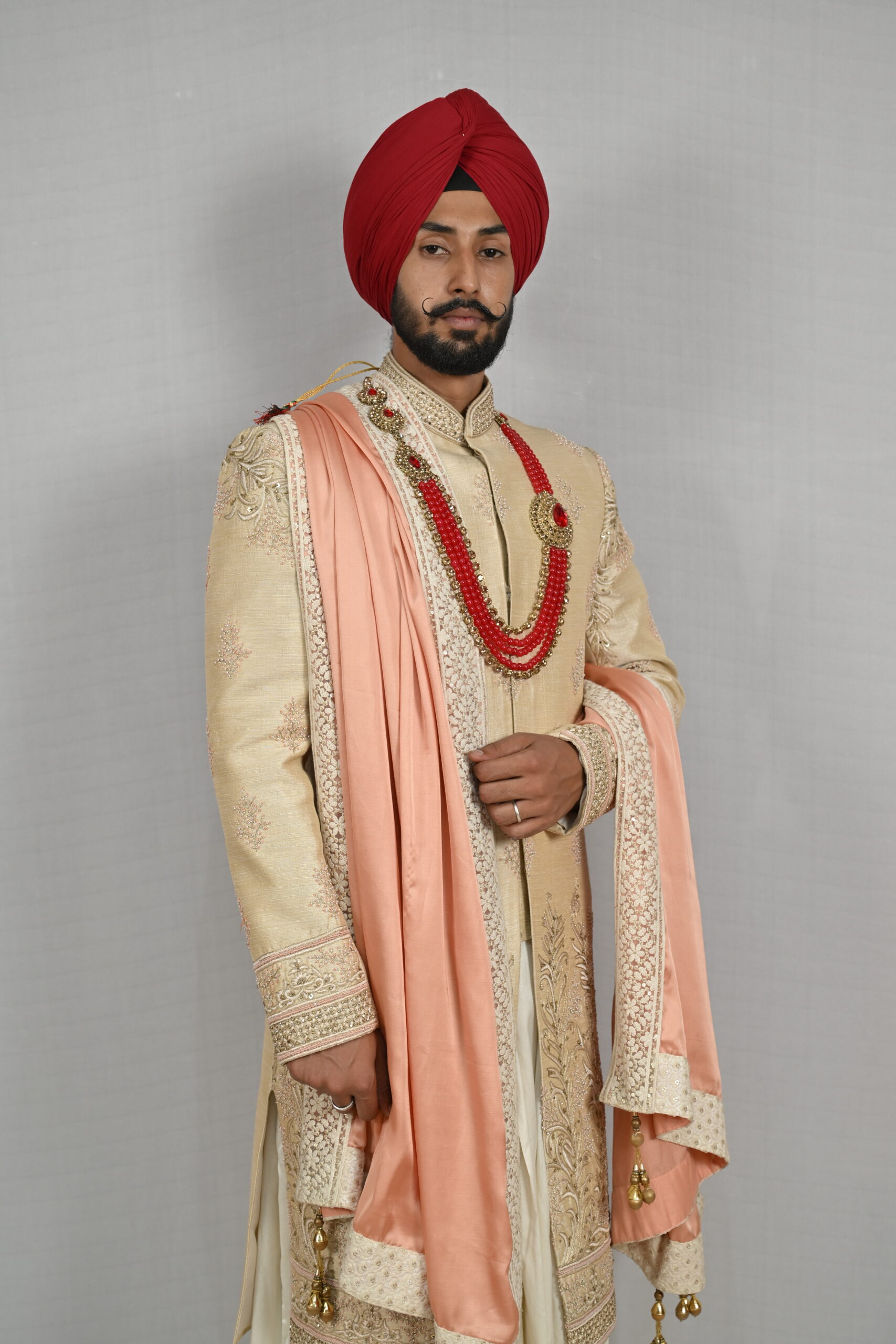 Golden and peach work embroidered sherwani - Image 3