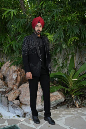 Black Stone Cut Work Blazer Set