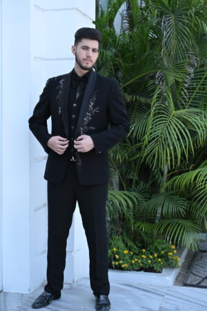 Black Stone Encrusted Suit Set