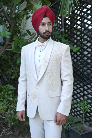 Cream Stone Encrusted Blazer Set