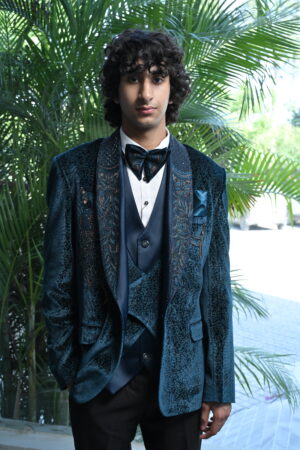 Men's Peacock Blue Velvet Tuxedo Set