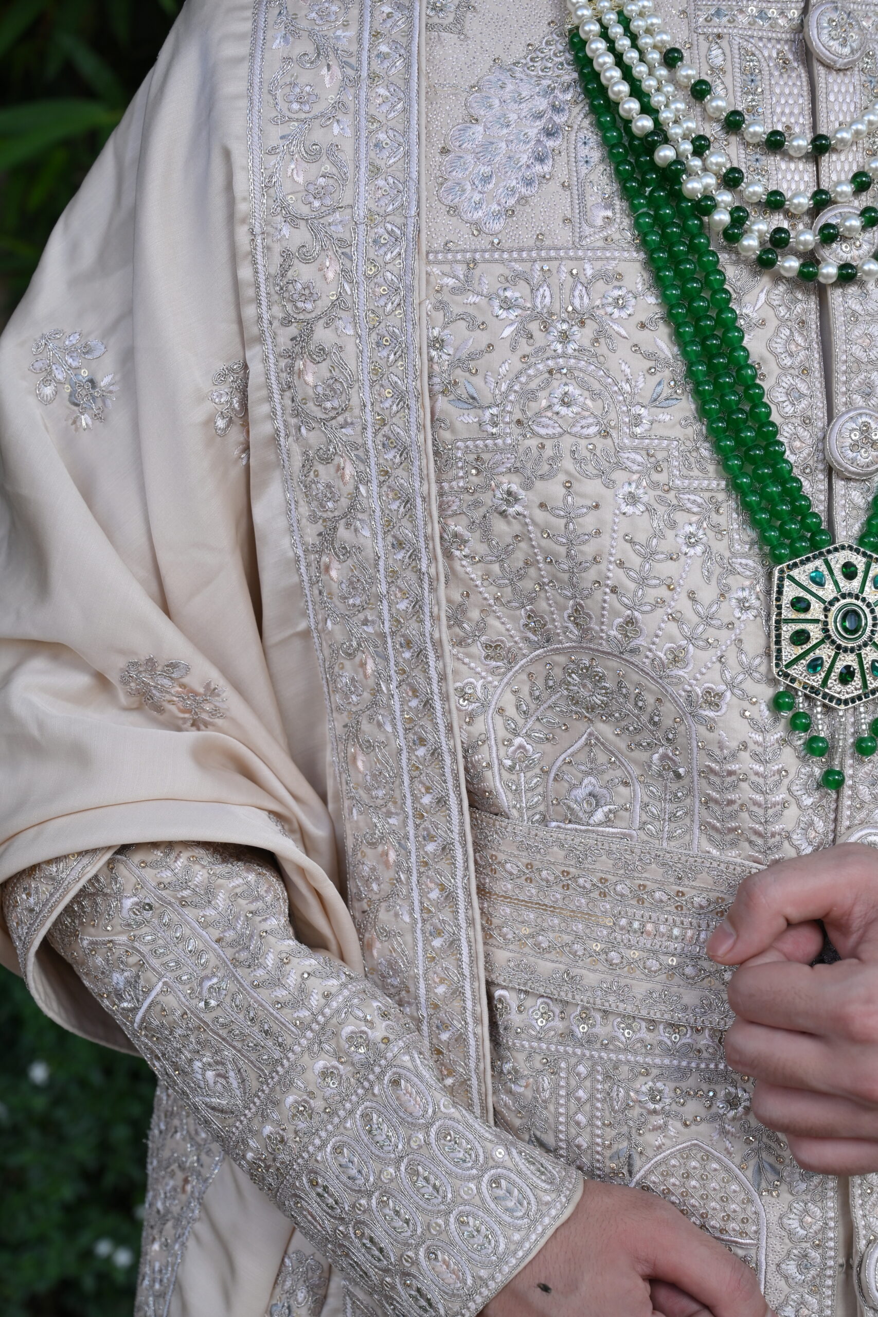 peach sherwani set with embellished palla - Image 3