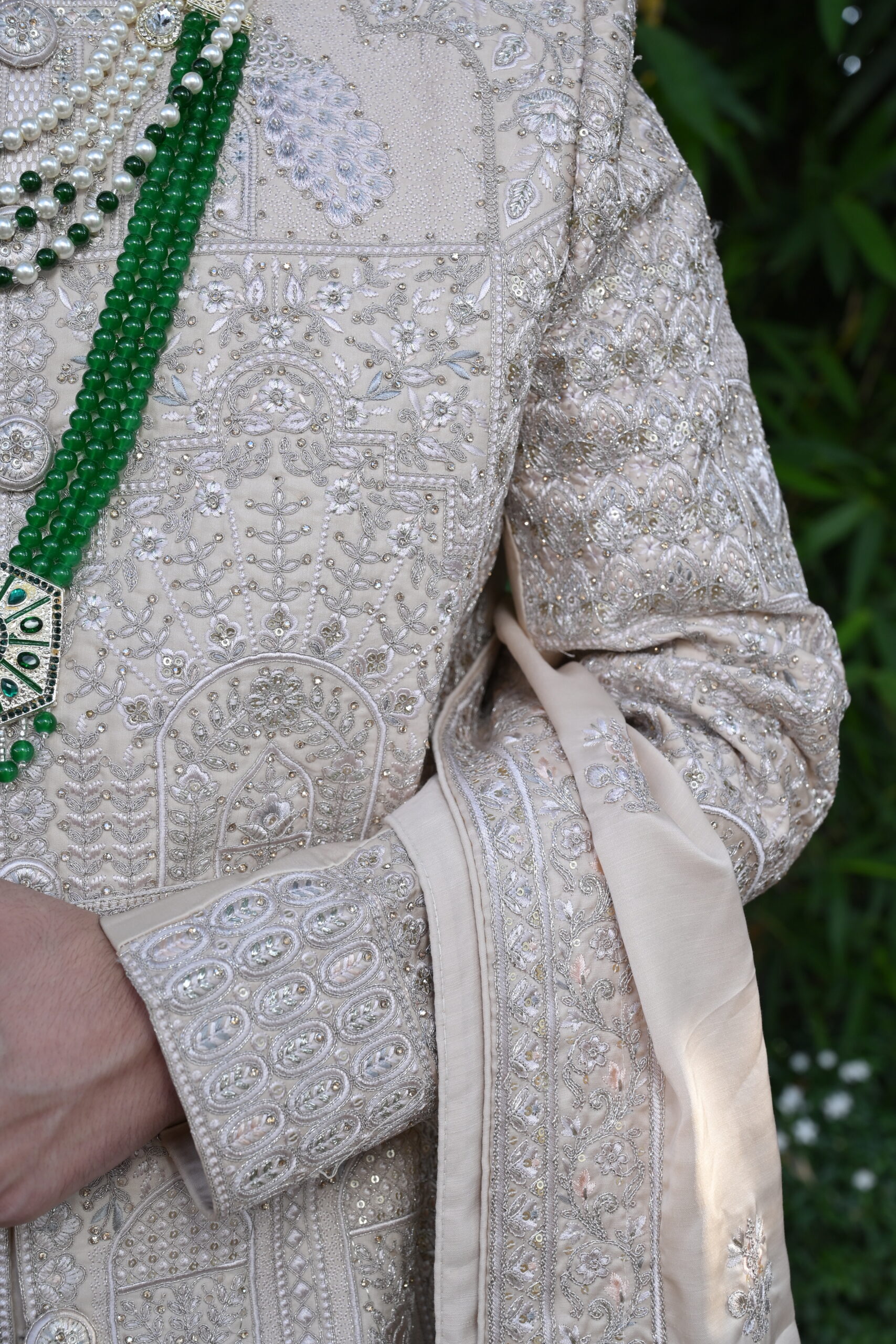 peach sherwani set with embellished palla - Image 4