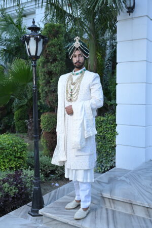 Exquisite white Angrakha Sherwani