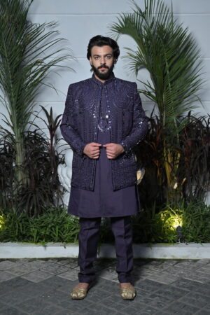 Blue Mirror Work Jacket kurta Set