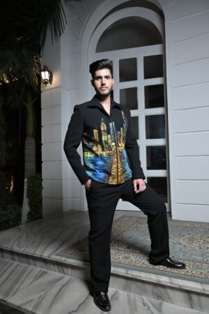 Black Cityscape hand painting Co-ord Set