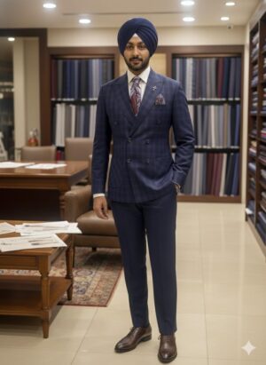 Blue Slim Fit Check Formal Suit