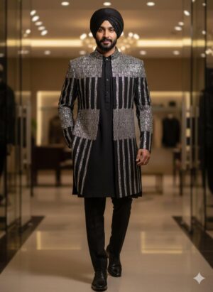 Black Front Open Indowestern