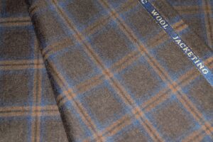 Ferrara Dark Blue and Brown checked Unstitched Suiting Fabric