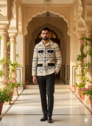 Beige check Shacket jacket