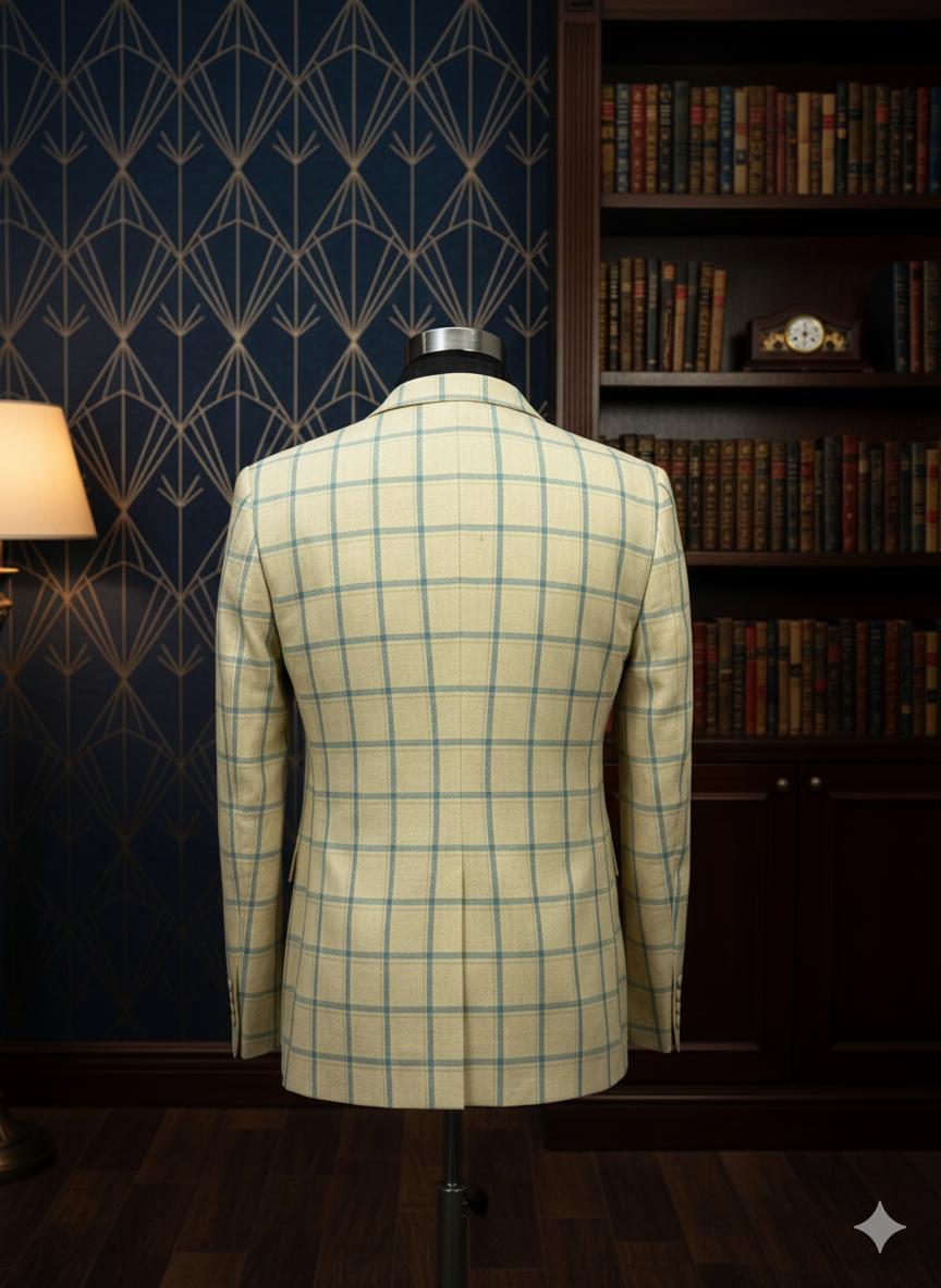 Beige Wool Rich Plaid Single Breasted Blazer - Image 2