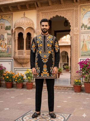 Black Multi Embroidered Kurta Set