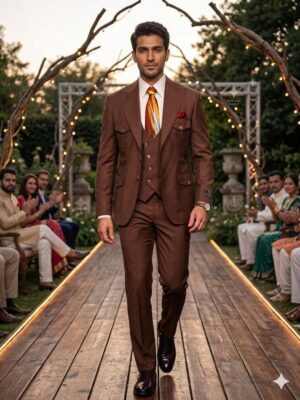 Men's Classic Brown Formal Blazer with Multi-Pocket Design